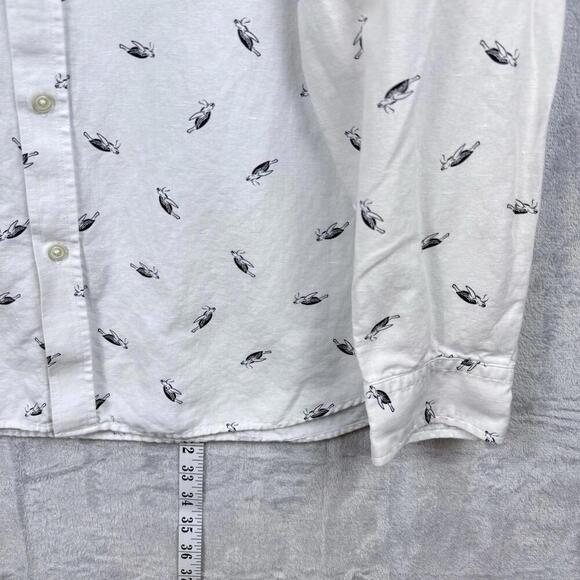 Banana Republic Slim Fit Linen Cotton Shirt Sz XL White Turtle Print Long Sleeve - Picture 10 of 10